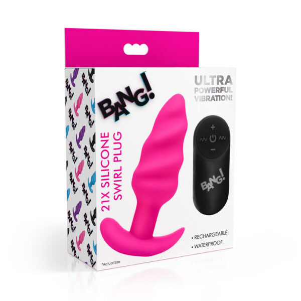 21X Remote Control Vibrating Silicone Swirl Butt Plug - Pink